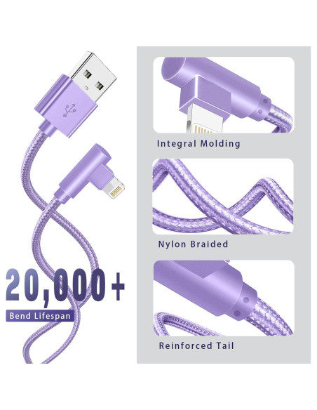 Cargador Rápido OCEEK 3 Cables Lightning 6FT 90 Grados Cargador Rápido OCEEK 3 Cables Lightning 6FT 90 Grados