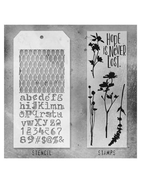 Set de Sellos y Plantillas Tim Holtz THMM121 para Medios Mixtos Set de Sellos y Plantillas Tim Holtz THMM121 para Medios Mixtos