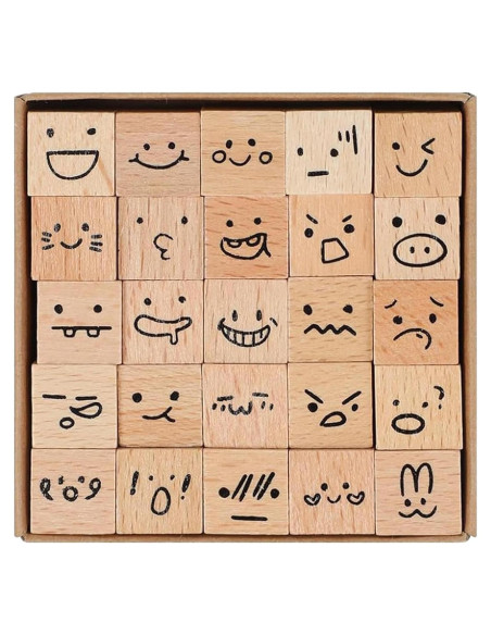 Juego de 25 Sellos de Goma de Madera Emoji Eonenomi Juego de 25 Sellos de Goma de Madera Emoji Eonenomi