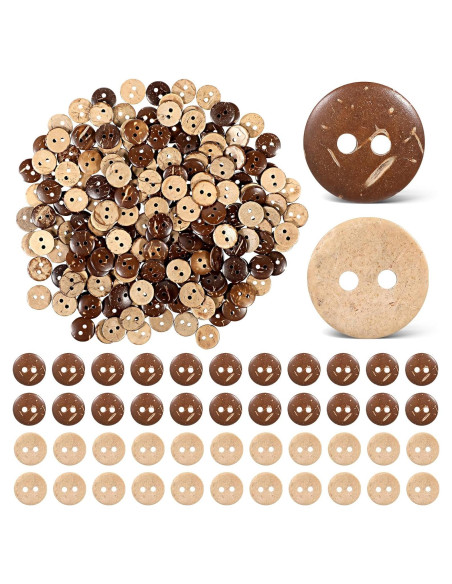 200 Botones de Concha de Coco Molain 12.5mm Marrón 2-Hoyos 200 Botones de Concha de Coco Molain 12.5mm Marrón 2-Hoyos