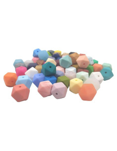 50 Perlas de Silicona Hexagonales 14mm Alenybeby DIY Manualidades