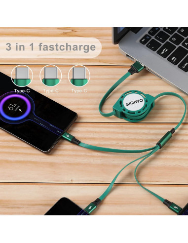 Cable Retráctil Multi USB C SIQIWO 1m 3 en 1 Carga Rápida