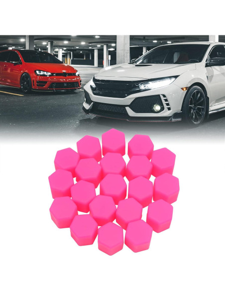 Tapa de Tuerca de Rueda uxcell 17mm Silicona Rosa - 20 Pcs Tapa de Tuerca de Rueda uxcell 17mm Silicona Rosa - 20 Pcs
