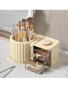 Soporte Rotatorio de Brochas de Maquillaje Anyoifax 7 Compartimentos Beige 2