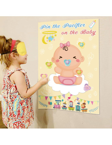 Juego de Clavar el Chupete Hooqict para Baby Shower con 72 Pegatinas