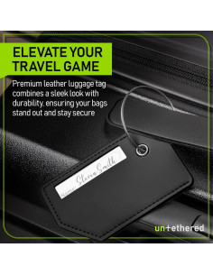 Juego de Etiquetas de Equipaje Untethered 4 Piezas Cuero Negro 2