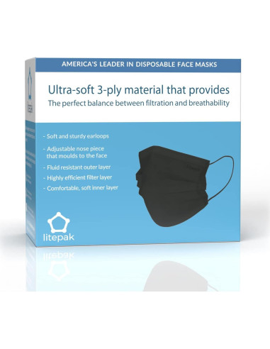Mascarillas Desechables Litepak 125 Piezas 3 Capas Negro