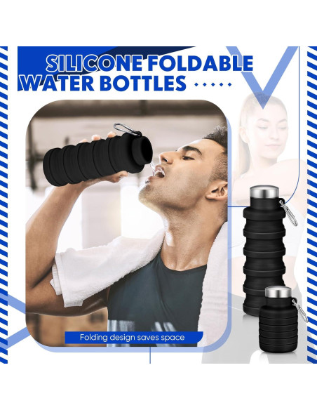 Botellas de Agua Plegables Baderke 2 Pcs 500ml Silicona Negra Botellas de Agua Plegables Baderke 2 Pcs 500ml Silicona Negra
