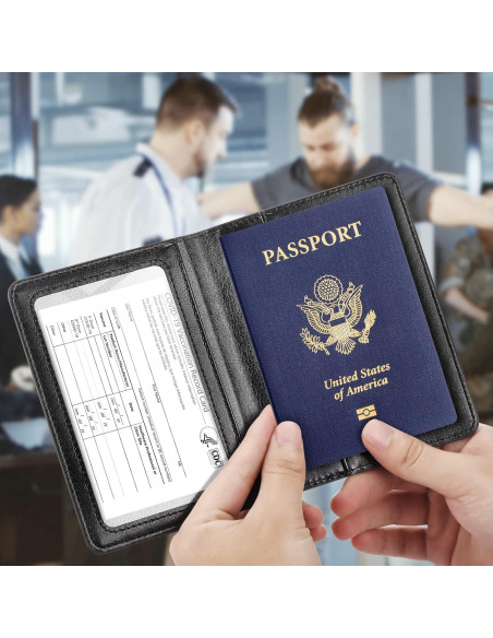 Combo Portapasaportes y Portacarnet Eoehro, Cuero Sintético, Negro Combo Portapasaportes y Portacarnet Eoehro, Cuero Sintético, Negro