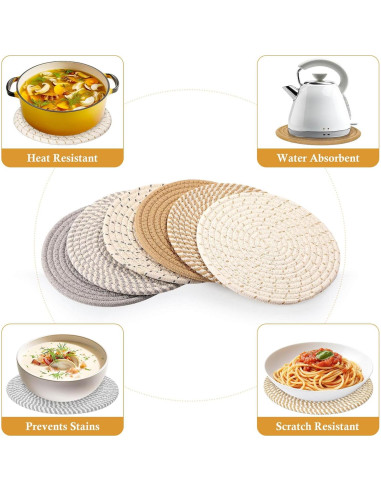 Trivets Redondos Billbotk 20 cm Algodón Boho - 6 Piezas