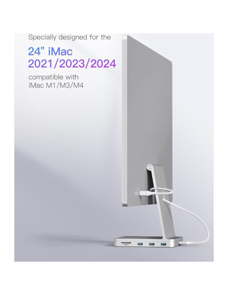 Inateck Hub USB C para iMac 24" 2021/2023 8-en-1 Plata Inateck Hub USB C para iMac 24" 2021/2023 8-en-1 Plata