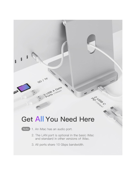 Inateck Hub USB C para iMac 24" 2021/2023 8-en-1 Plata Inateck Hub USB C para iMac 24" 2021/2023 8-en-1 Plata