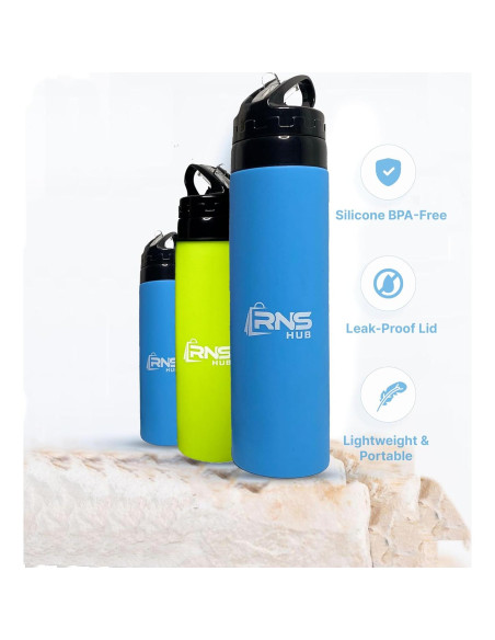 Juego de Botellas de Agua Plegables RNS Hub 600ml Silicona Verde Juego de Botellas de Agua Plegables RNS Hub 600ml Silicona Verde