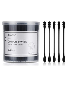 Bastones de Algodón Negros Tifanso - 200 Unidades Hipoalergénicos