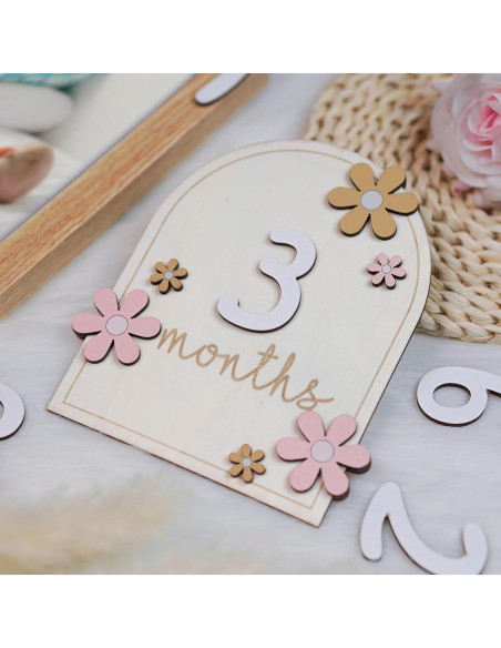 Tarjetas de Hitos Mensuales para Bebés HONOCOOLS - Madera Tarjetas de Hitos Mensuales para Bebés HONOCOOLS - Madera