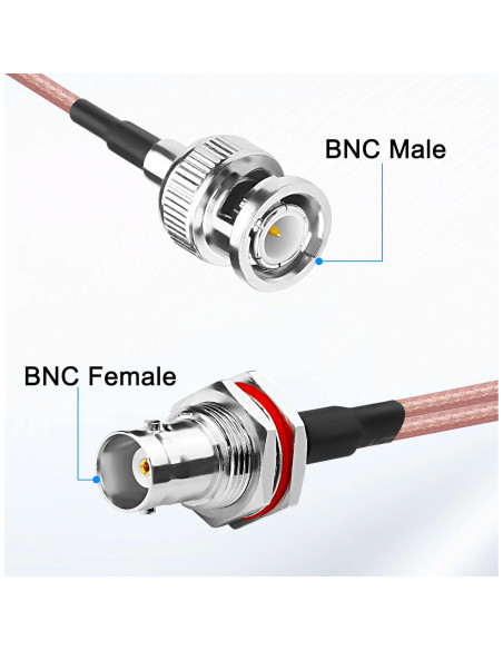 Cable Divisor Coaxial BNC MEIRYFA 34cm 50Ohm Hembra a Doble Macho