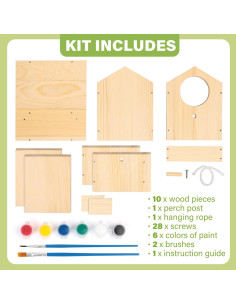 Kit Casa para Aves LotFancy DIY Madera 10 Piezas con Pinturas 2