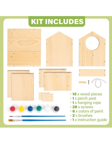 Kit Casa para Aves LotFancy DIY Madera 10 Piezas con Pinturas