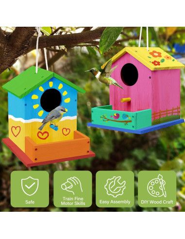 Kit Casa para Aves LotFancy DIY Madera 10 Piezas con Pinturas