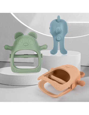 Set de 3 Juguetes de Dentición Bebés Silicona Azul 0-6 Meses