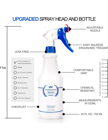 Botellas de Spray Uineko 24 Oz (Paquete de 3) Ajustables Botellas de Spray Uineko 24 Oz (Paquete de 3) Ajustables