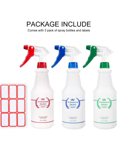 Botellas de Spray Uineko 24 Oz (Paquete de 3) Ajustables