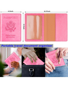 Portafolios de Pasaporte Herain Minimalista 2 Pcs Rosa y Púrpura 2