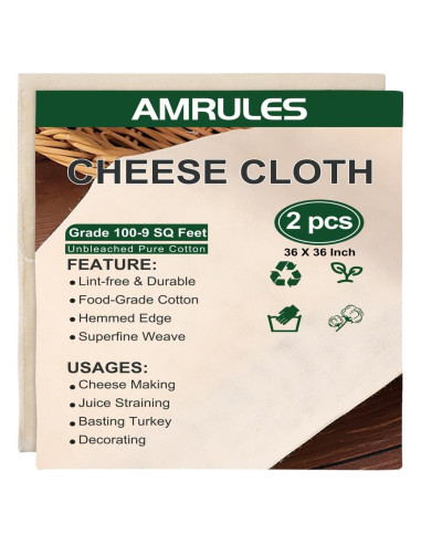 Paños de Queso Reutilizables Amrules 91x91 cm Algodón Puro