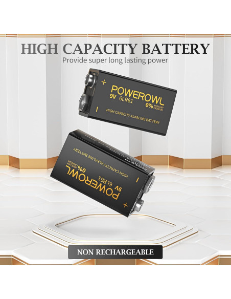 Baterías Alcalinas 9V POWEROWL 8 Piezas Duraderas Baterías Alcalinas 9V POWEROWL 8 Piezas Duraderas