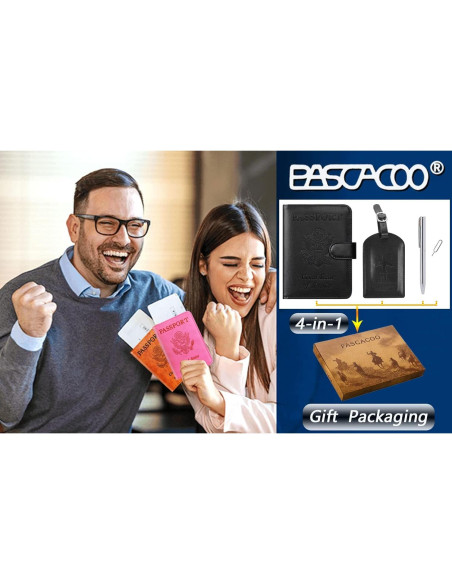 Portafolio de Pasaporte PASCACOO RFID con Etiqueta de Equipaje Portafolio de Pasaporte PASCACOO RFID con Etiqueta de Equipaje