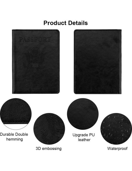 Portapasaportes de Cuero Negro para Hombre con Ranura para Vacuna Portapasaportes de Cuero Negro para Hombre con Ranura para Vacuna