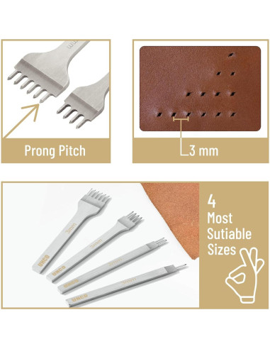 Kit de Herramientas de Costura de Cuero UNCO - 4 Piezas 3 mm