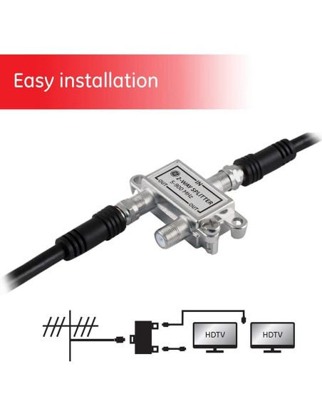 Divisor Coaxial GE 2 Vías 5-900 MHz Compatible RG59 RG6 Divisor Coaxial GE 2 Vías 5-900 MHz Compatible RG59 RG6