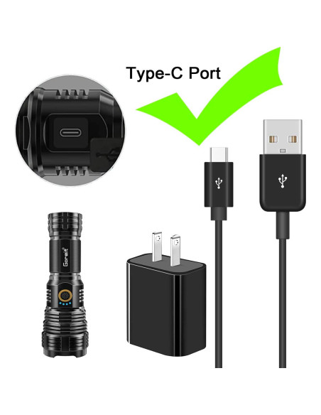 Cable USB C 1.5m + Cargador Pared para Linternas Goreit Cable USB C 1.5m + Cargador Pared para Linternas Goreit