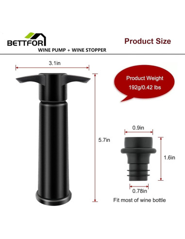 Bomba para Vino BETTFOR con 4 Tapones de Silicona Reutilizables