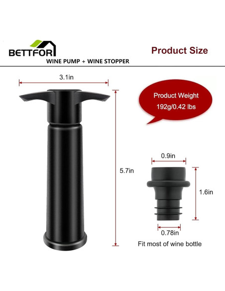 Bomba para Vino BETTFOR con 4 Tapones de Silicona Reutilizables Bomba para Vino BETTFOR con 4 Tapones de Silicona Reutilizables