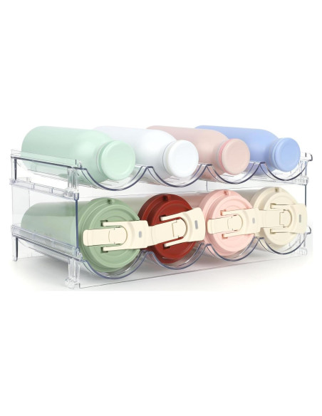 Organizador de Botellas TIDY SAVANT - Paquete de 2 Estantes Apilables Transparentes para 8 Botellas