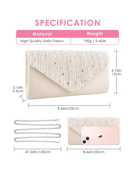 Cartera de Noche TINDTOP para Mujeres Albaricoque 18.3x10.2cm Cartera de Noche TINDTOP para Mujeres Albaricoque 18.3x10.2cm
