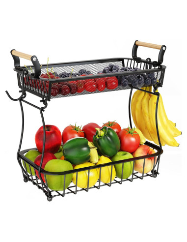 Soporte de Frutas ANTOPY 2 Niveles con Colgadores y Cesta Malla