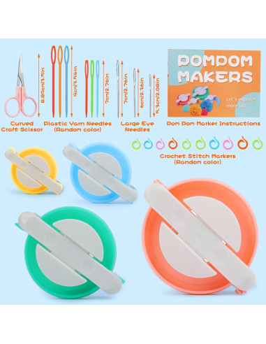 Kit Hacedor de Pompones FTEVEN 27 Piezas 4 Tamaños