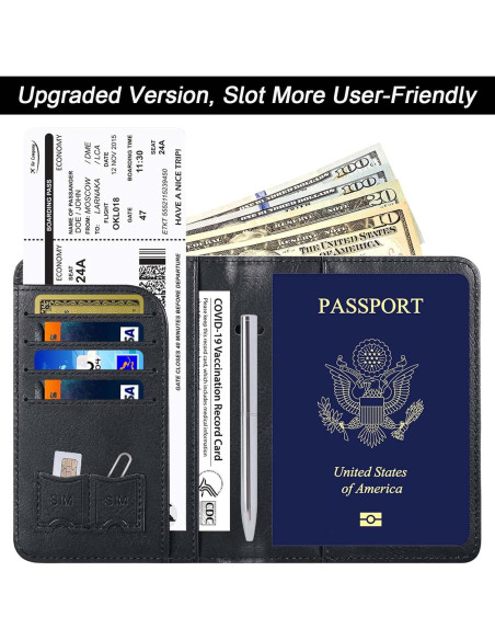 Funda de Pasaporte LOHASLIFE Negra con Bloqueo RFID y Regalo Funda de Pasaporte LOHASLIFE Negra con Bloqueo RFID y Regalo