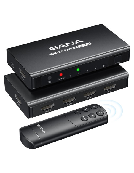 Switch HDMI 5 en 1 GANA 4K@60Hz con Control Remoto - Negro Switch HDMI 5 en 1 GANA 4K@60Hz con Control Remoto - Negro