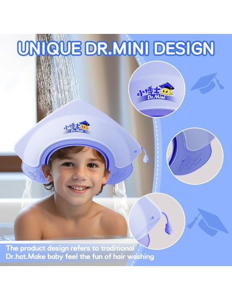 Gorro de Ducha para Bebé Lonlown Ajustable 1-8 Años Azul Gorro de Ducha para Bebé Lonlown Ajustable 1-8 Años Azul