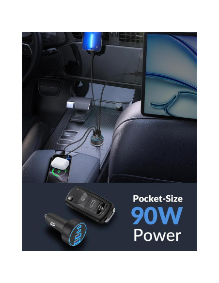 Cargador de Coche USB C 90W 4 Puertos Rápida Heyuan Cargador de Coche USB C 90W 4 Puertos Rápida Heyuan