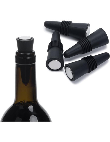 Tapones para Vino OHMAXHO de Silicona - Juego de 5, Negro Tapones para Vino OHMAXHO de Silicona - Juego de 5, Negro
