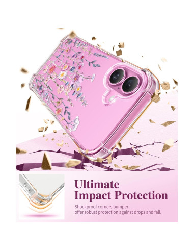 Funda GVIEWIN para iPhone 16 6.1" 2024 Floral Antichoque