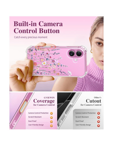 Funda GVIEWIN para iPhone 16 6.1" 2024 Floral Antichoque