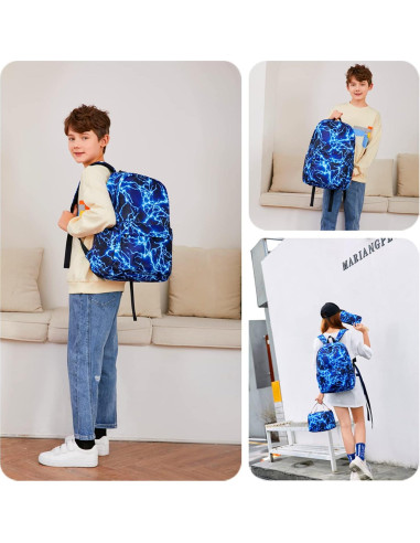 Mochila Escolar Impermeable 43 cm Azul para Niños y Adolescentes