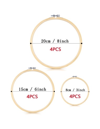 Set de 12 Aros de Bordado TINDTOP de Bambú 3-8 Pulgadas