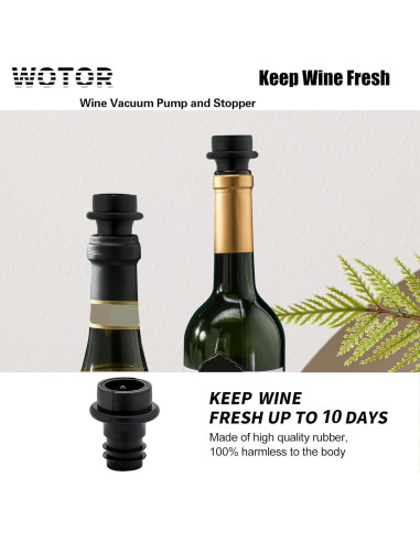 Bomba de Vacío para Vino WOTOR con 20 Tapones Reutilizables